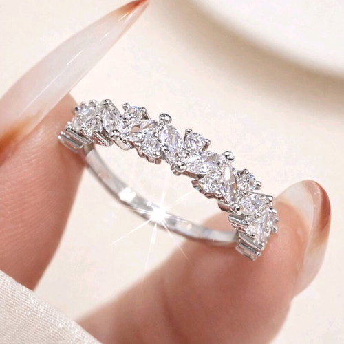 Brass ring with cubic zirconia size 6 new, silver color
