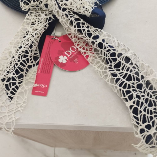 Doca Straw Hat new, beige and blue with scarf