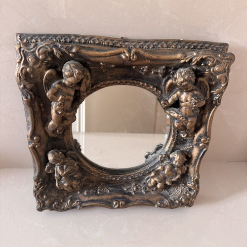Mirror with angels like new, plaster, 30 x 30 cm
