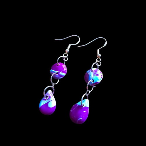 Handmade earrings from recycled plastic, purple and blue, new