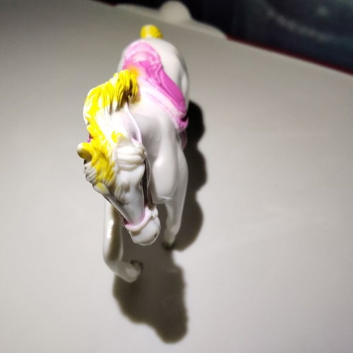 White Horse Figure with Yellow Mane and Pink Saddle used, 10cm