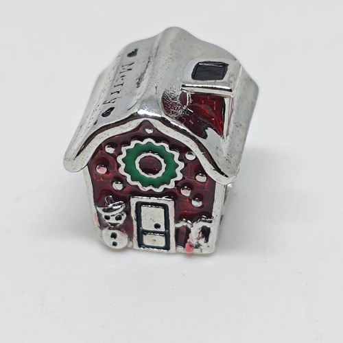 Christmas silver charm house with enamel, like new