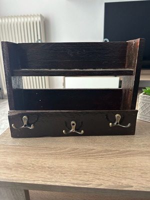 Handmade wooden wall hanger used, dark brown