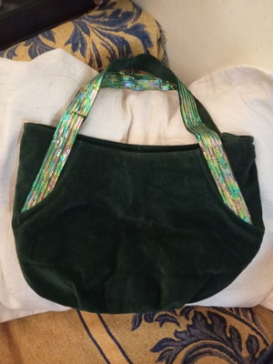 Large green fabric shoulder bag with sequin handles new