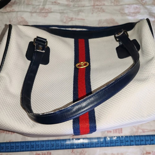 Vintage Mario Valentino style shoulder bag, beige and blue