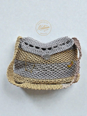 Handmade knitted shoulder bag in gray and beige, new