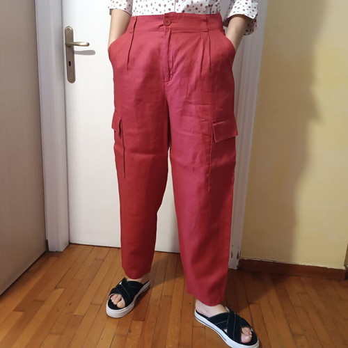 United Colors of Benetton Linen Cargo Pants New Coral Pink