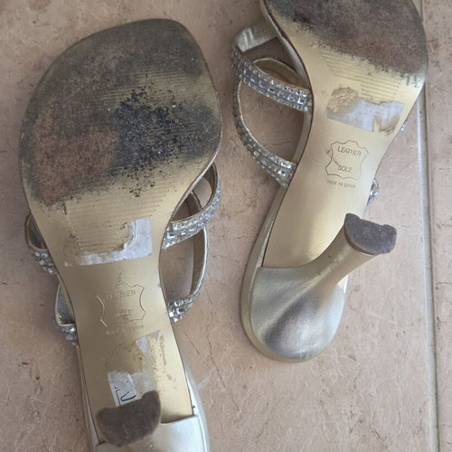 Stuart Weitzman Crystal Embellished Metallic Sandals, EU 38.5