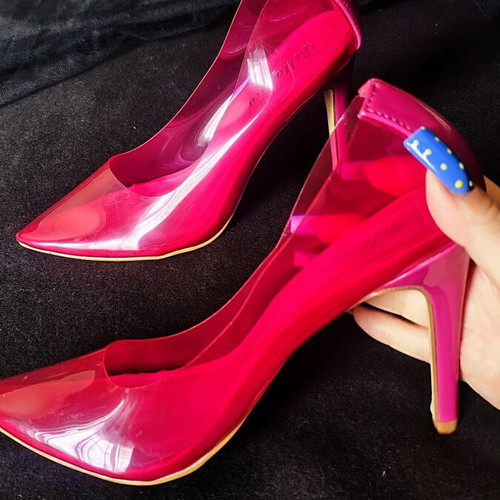 Clear fuchsia heels size 37 like new, 10cm heel