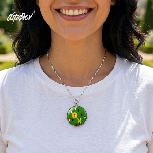 Microcosme Vert Necklace new, hand-painted abstract design