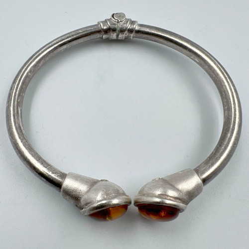 Vintage silver bracelet cuff with amber used