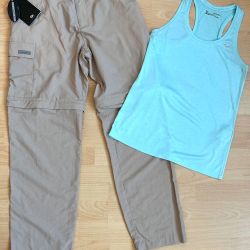 Lowe trekking pants new with Under Armour top S/M