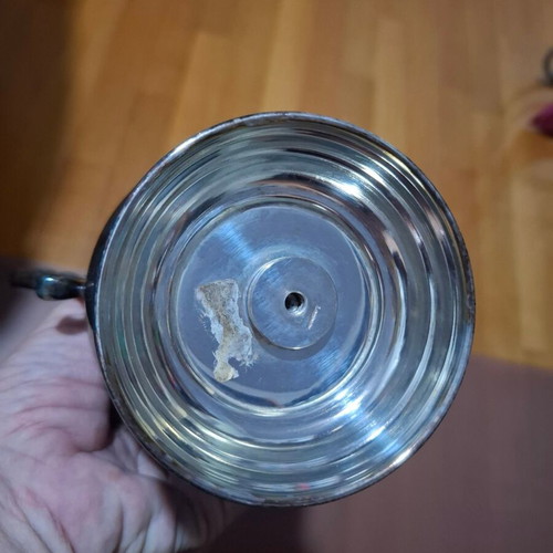 Vintage Lambros Metal Pitcher with Embossed Handle and Classic Curve