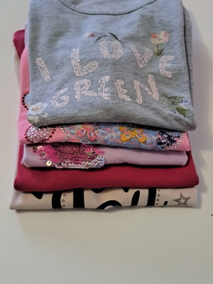 Girls' short-sleeve t-shirts used, pack of 5, size 116 cm, multicolor