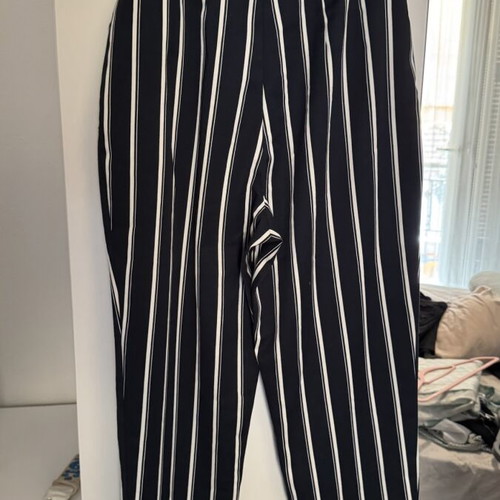 H&M high-waisted pants like new, size 38, dark blue with white stripes