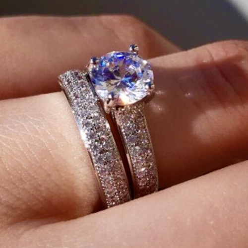 Wedding and Solitaire Rings with Zircon Set - Plated with Silver 925
