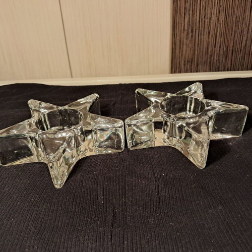 Glass star-shaped candle holders set of 2 new