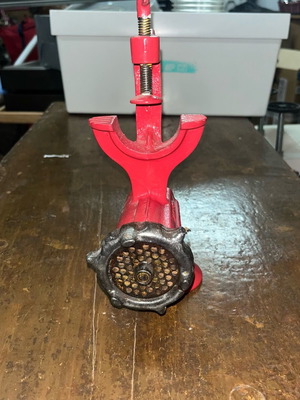 Antique manual meat grinder used, 1950s, ideal for decor