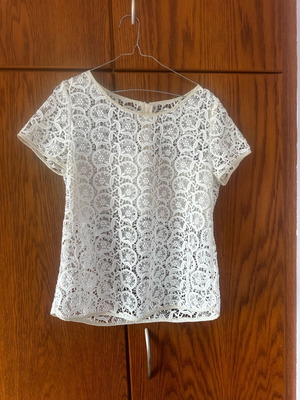 Zara lace blouse large beige like new, semi-transparent with short sleeves