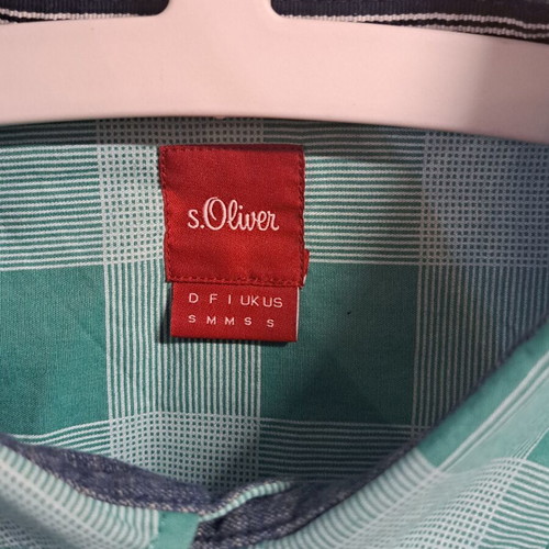 S.Oliver Men's Checked Short-Sleeve Shirt like new, green-white