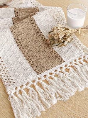 Runner table linen handmade new with boho fringes 30x160