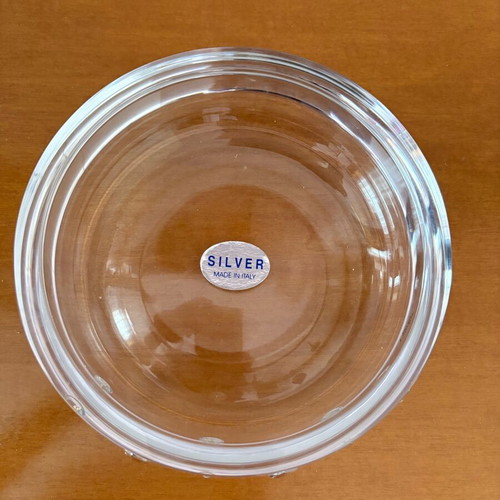 Decorative transparent bowl with silver drops, new, 17.5 cm diameter