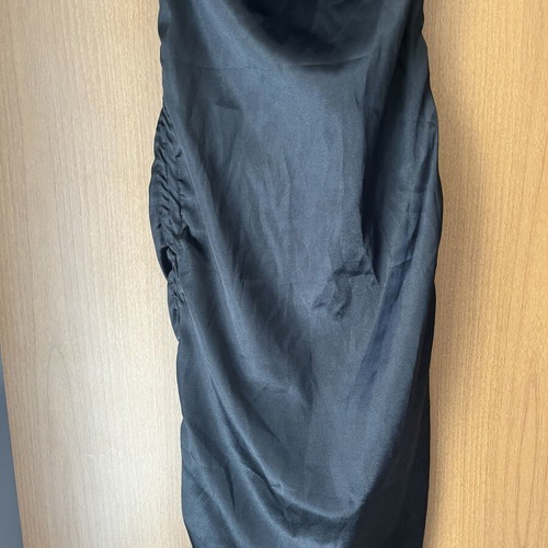 Black midi dress with ruches and adjustable cords like new, size S