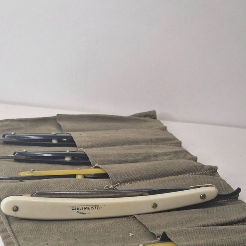 Solingen razor collection used, 6 pieces with fabric case