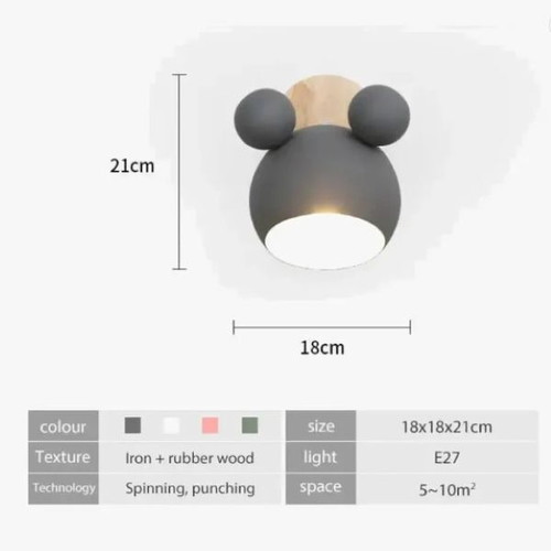 Mickey Mouse wall light Scandinavian style, like new, wood and metal