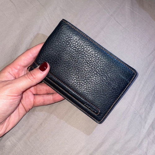 Lavor men's leather wallet new, black with orange stitching