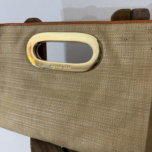 Michael Kors straw handbag medium, used, orange and gold