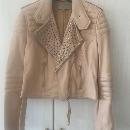Uterque leather biker jacket, medium, beige