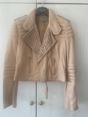 Uterque leather biker jacket, medium, beige