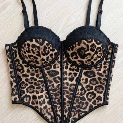 Women's Leopard Bustier Corset with Lace, new