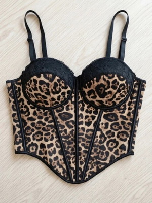 Γυναικείο λεοπάρ bustier κορσές με δαντέλα, καινούργιο