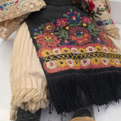 Traditional doll used with embroidered costume and hat