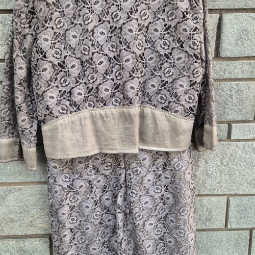 Italian dress and jacket set, grey beige lace