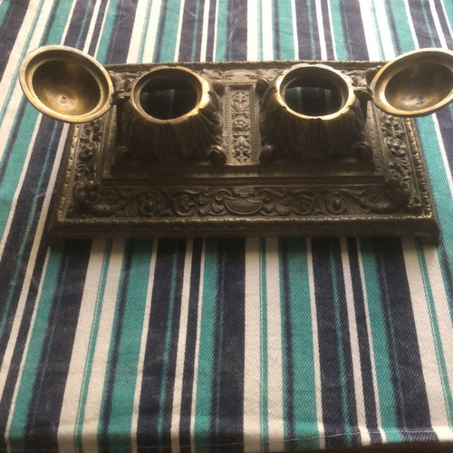 Brass inkwell used (massif bronze) vintage