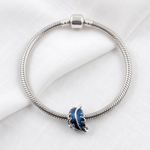 Pandora Feather Charm with Blue Enamel new