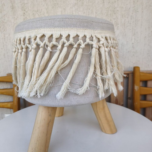 Wooden stool with macrame design