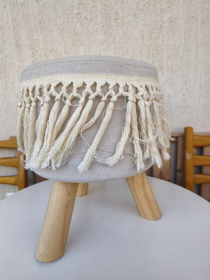 Wooden stool with macrame design