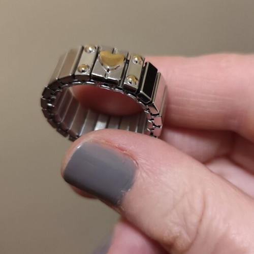 Silver ring with gold heart stainless steel new, size 8