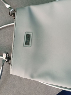 Handbag used, blue and silver, 26x21x9 cm