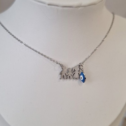 Stainless steel necklace new with family element and blue eye silver