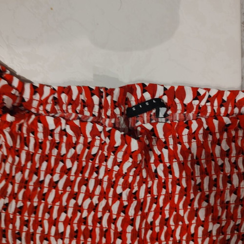Sisley Maxi off-shoulder dress with smocked bust, red and white