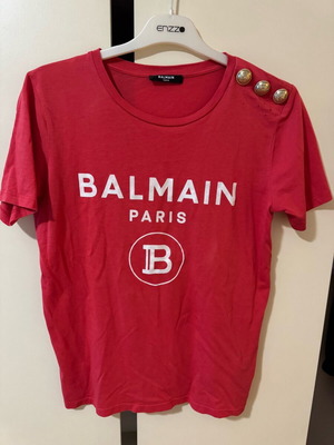 Balmain κοντομάνικη μπλούζα μεταχειρισμένη, κόκκινη με χρυσά κουμπιά