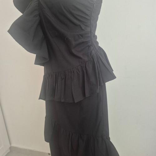 Sfera dress with one shoulder and ruffles, new, black, size S