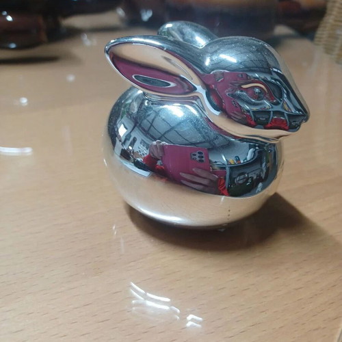 Ceramic decorative bunny like new, silver color, 6.5 cm height