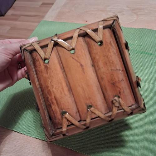 Vintage handmade wooden decorative bowl basket boho, like new