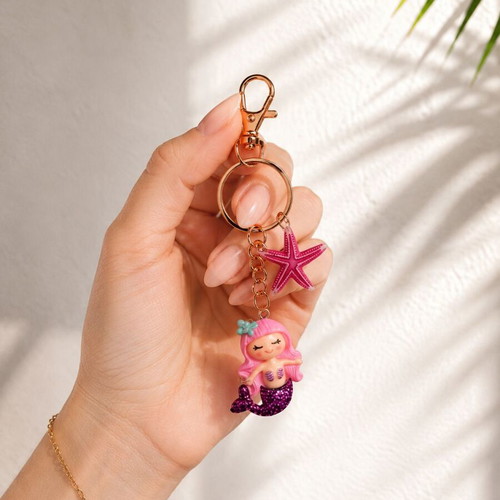 Handmade Mini Glitter Mermaid Keychains in 4 Colors with Summer Charms